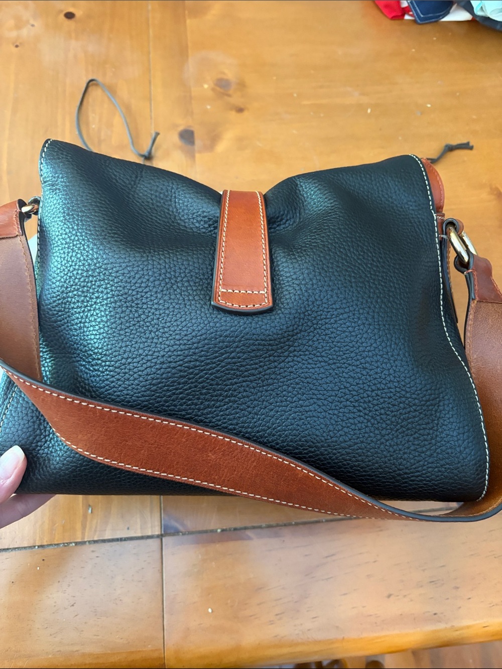 Dooney & Bourke Black Pebble Leather Shoulder Bag with Brown Trim - Picture 5 of 6